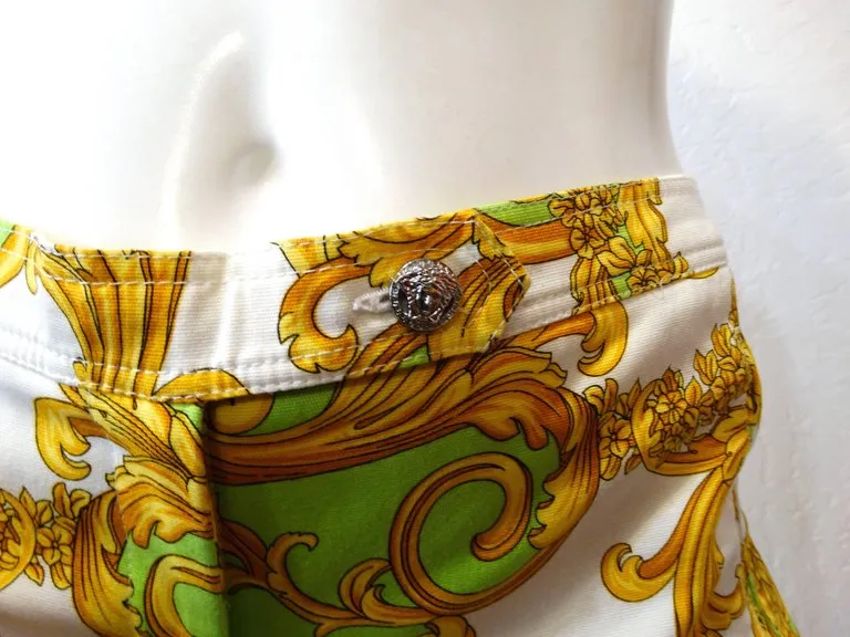 Versace Green and Gold Baroque Printed Pants
