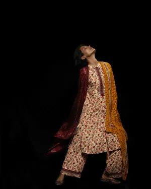 Viam   I   Ivory Floral Hand Printed Pants