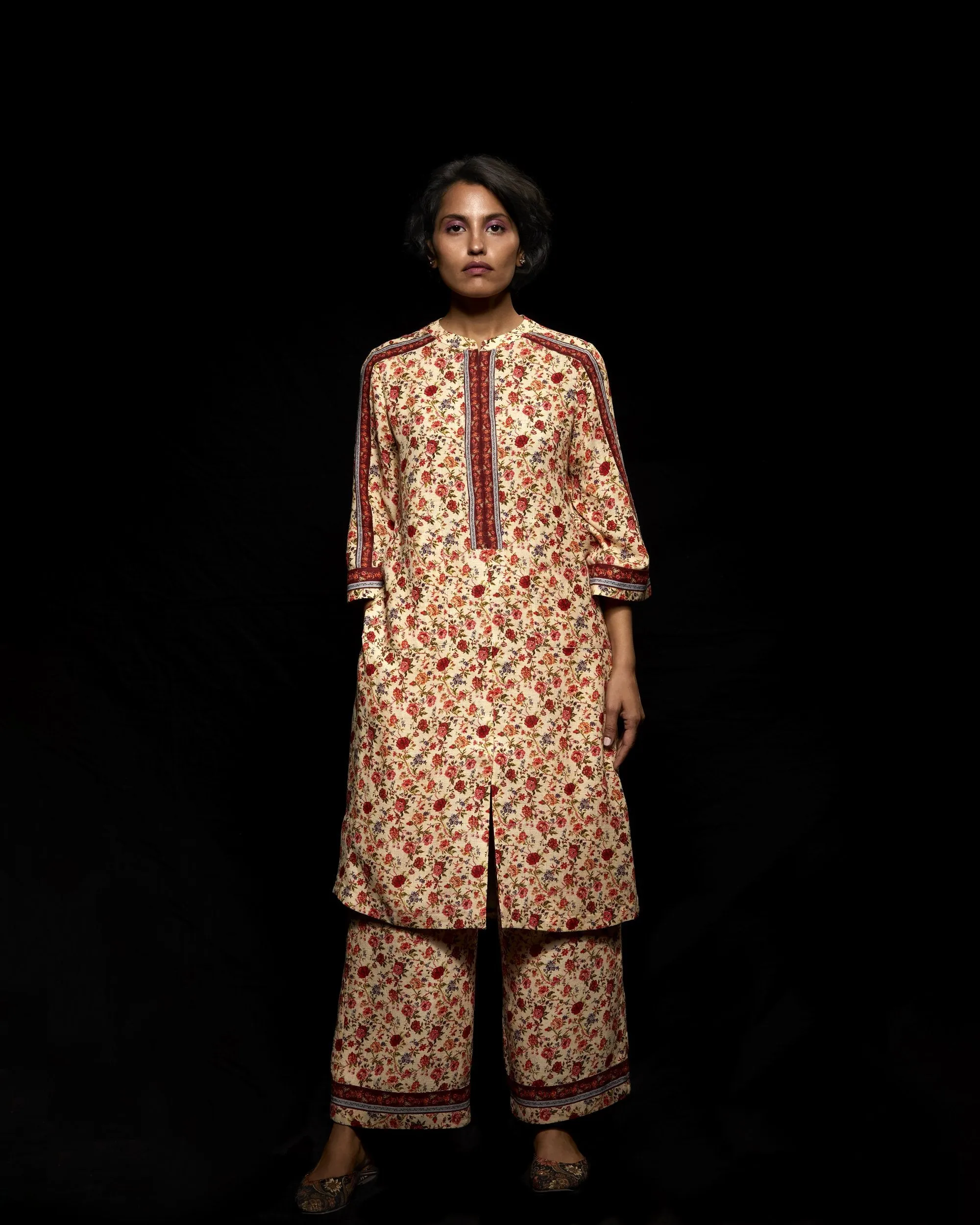 Viam   I   Ivory Floral Hand Printed Pants