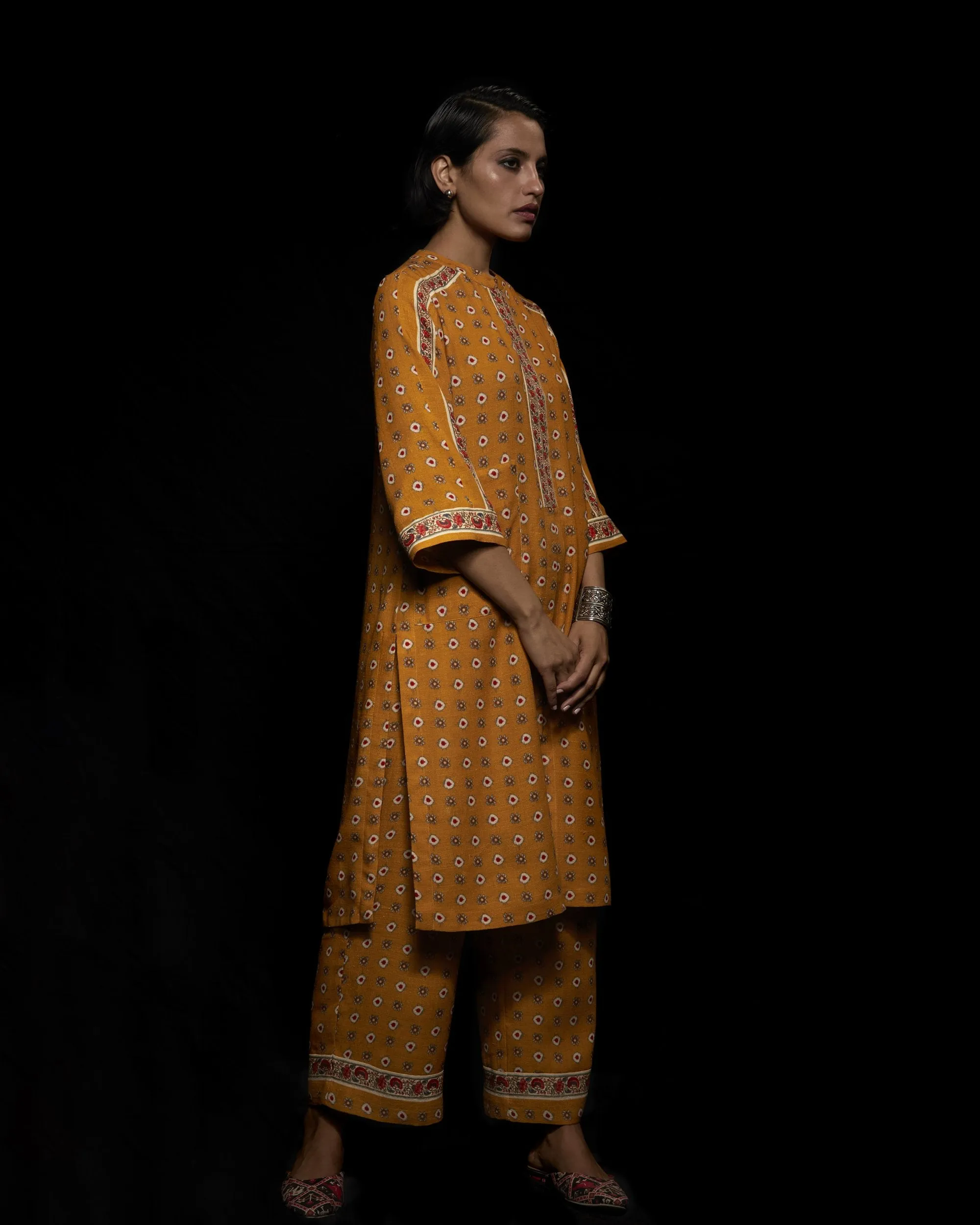 Viam   I   Mustard Ikat Hand Printed Pants