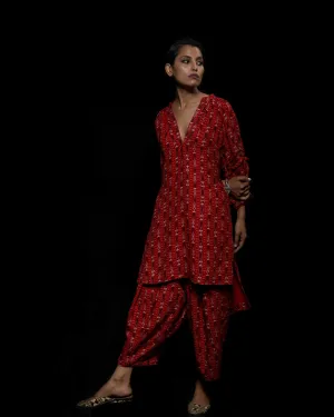 Viam   I   Red Ikat Hand Printed Pants