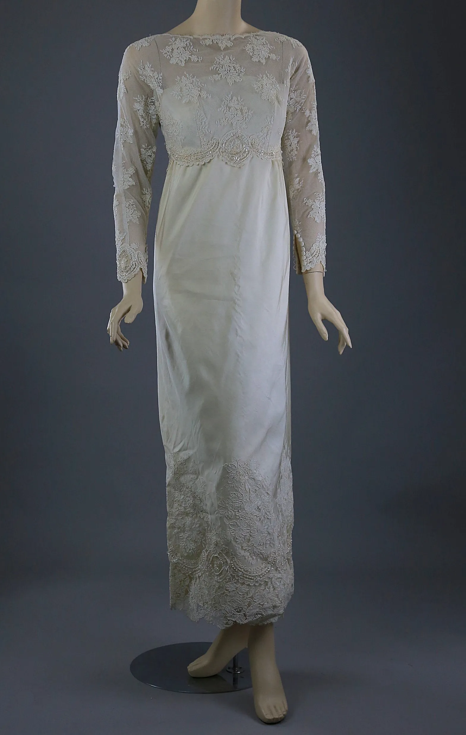 Vintage 60s Bergdorf Goodman wedding dress beaded silk w lace Small S