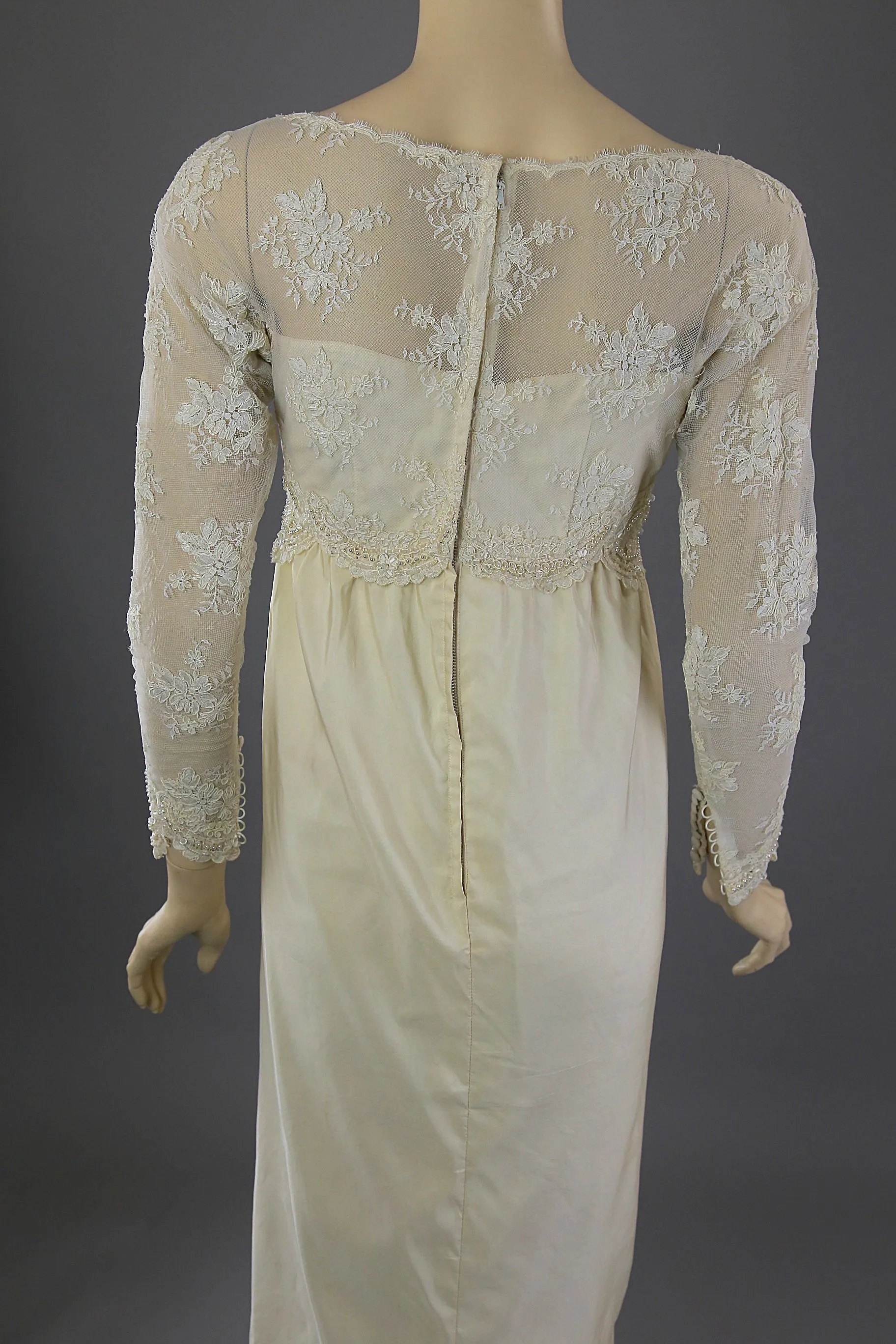 Vintage 60s Bergdorf Goodman wedding dress beaded silk w lace Small S