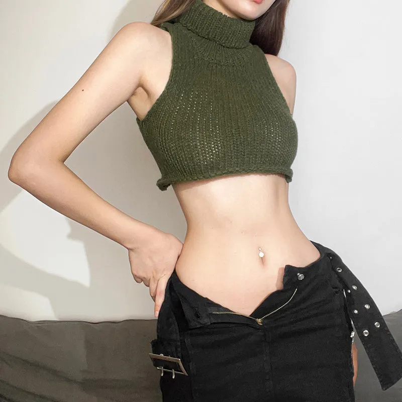 VINTAGE ARMY GREEN TURTLENECK TANK TOP UB98022