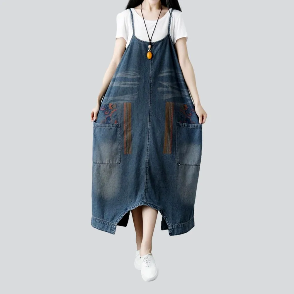 Vintage blue women jean jumpsuit