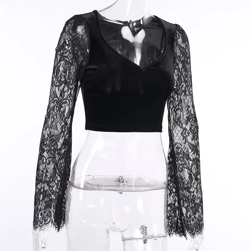 Vintage Gothic Velvet Semi-Cropped Top