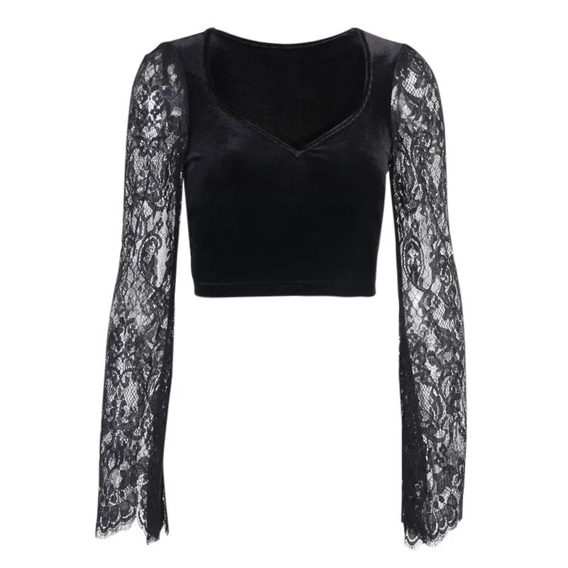 Vintage Gothic Velvet Semi-Cropped Top