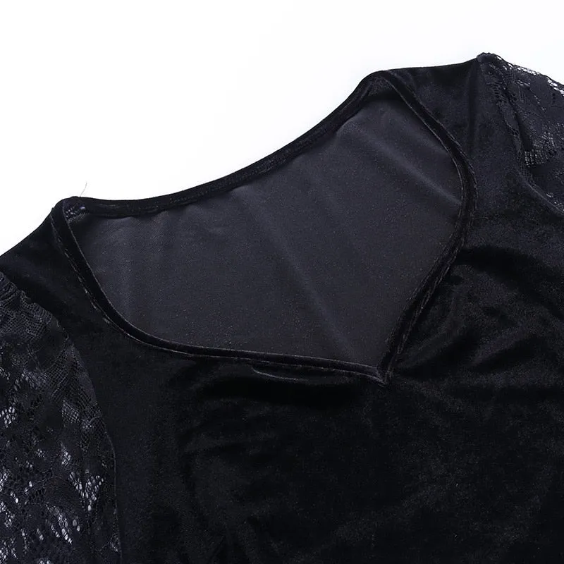 Vintage Gothic Velvet Semi-Cropped Top