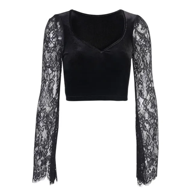 Vintage Gothic Velvet Semi-Cropped Top