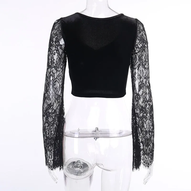 Vintage Gothic Velvet Semi-Cropped Top