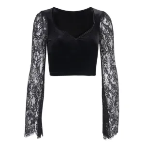 Vintage Gothic Velvet Semi-Cropped Top