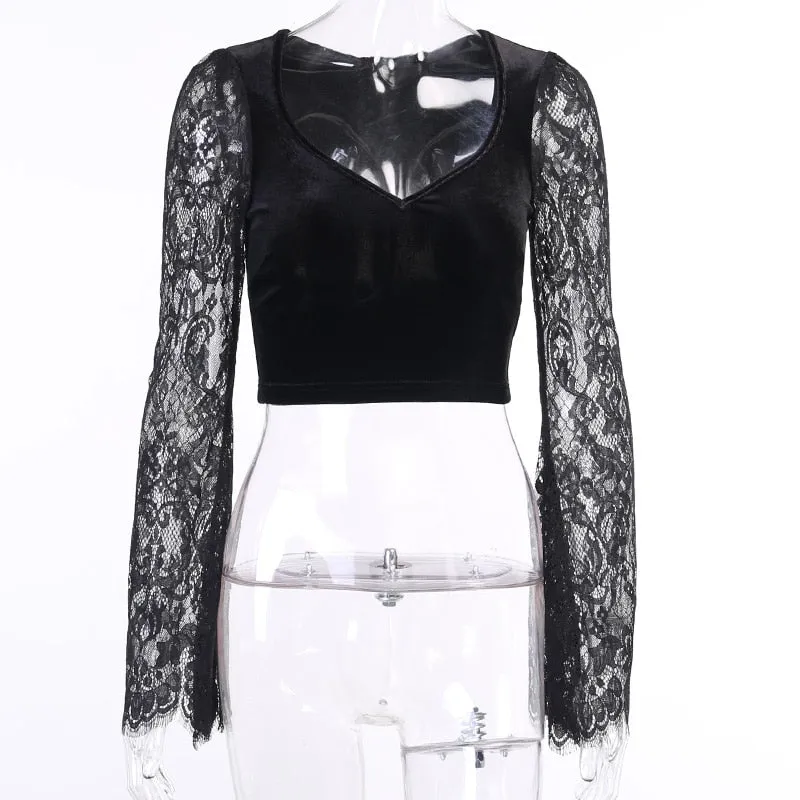 Vintage Gothic Velvet Semi-Cropped Top