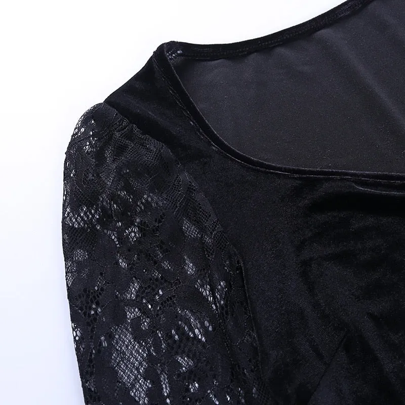 Vintage Gothic Velvet Semi-Cropped Top