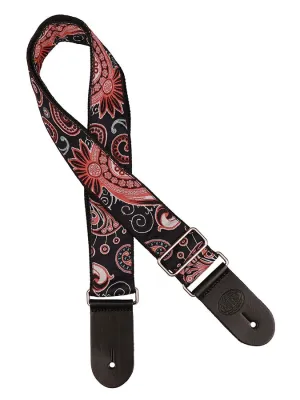 Vintage Jacquard Weave Premium Guitar Strap Cotton/Leather - Black/Orange/Turquoise