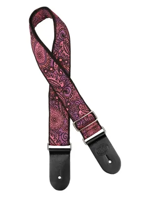 Vintage Jacquard Weave Premium Guitar Strap Cotton/Leather - Black/Purple/Pink