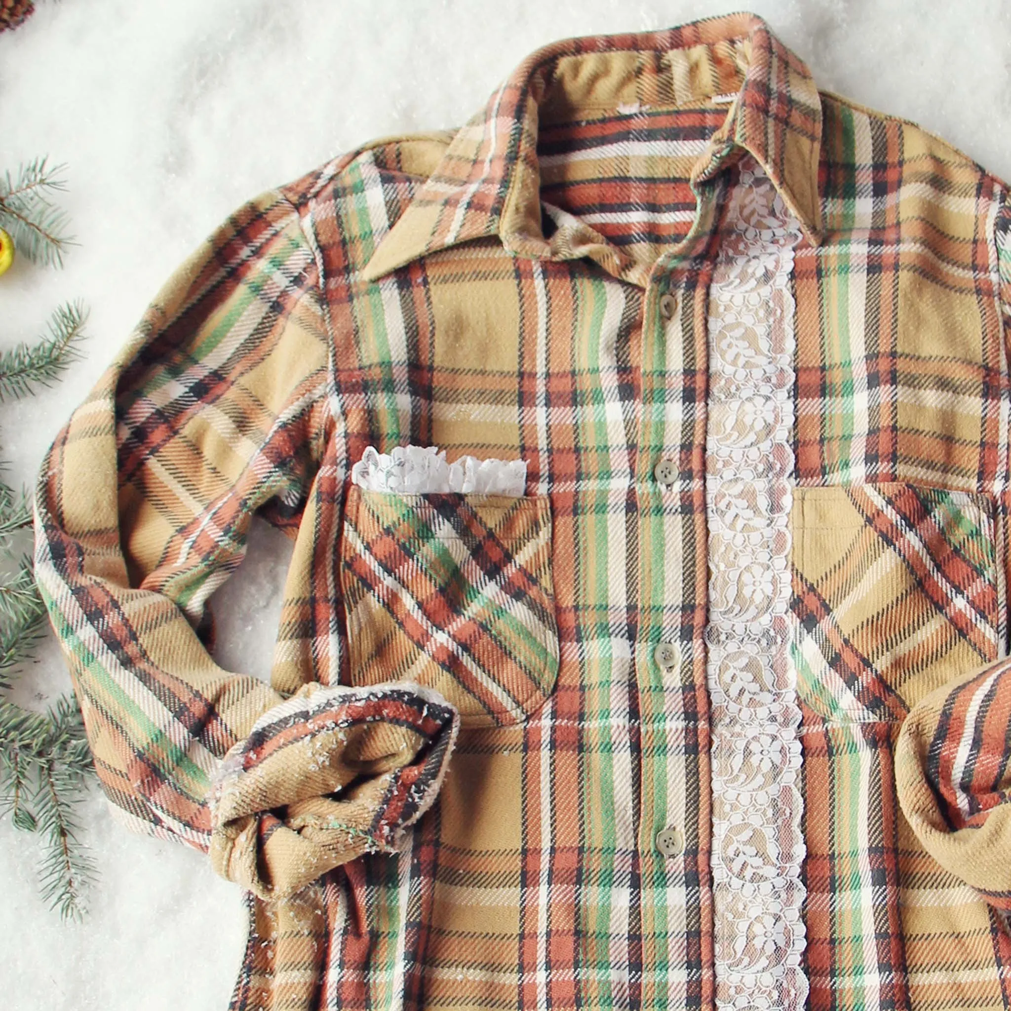 Vintage Lace & Patch Plaid Flannel #1