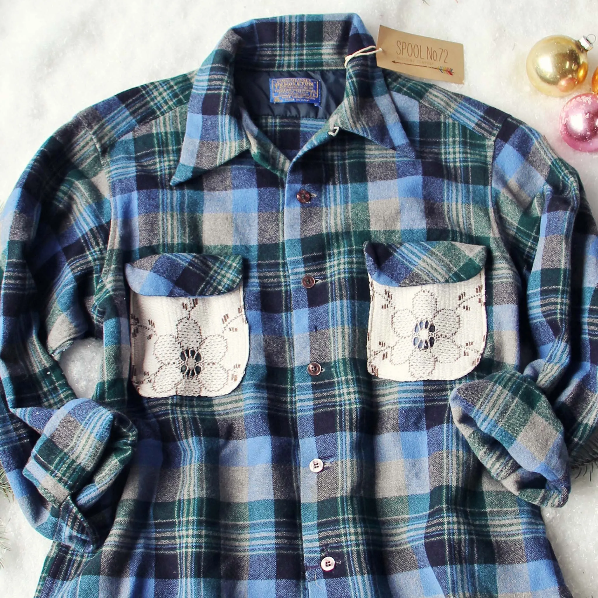 Vintage Lace & Patch Plaid Flannel #6