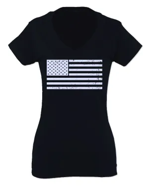 Vintage USA United States of America American Proud Flag For Women V neck fitted T Shirt