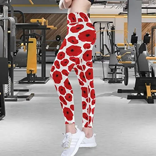 visesunny High Waist Yoga Pants with Pockets Poppy Seamless Pattern Buttery Soft Tummy Control Running Workout Pants 4 Way Stretch Pocket Leggings