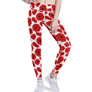 visesunny High Waist Yoga Pants with Pockets Poppy Seamless Pattern Buttery Soft Tummy Control Running Workout Pants 4 Way Stretch Pocket Leggings