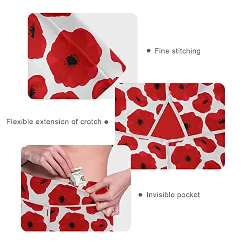 visesunny High Waist Yoga Pants with Pockets Poppy Seamless Pattern Buttery Soft Tummy Control Running Workout Pants 4 Way Stretch Pocket Leggings