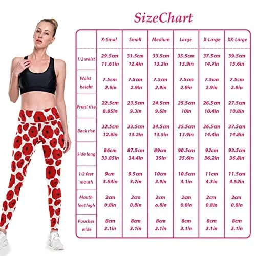 visesunny High Waist Yoga Pants with Pockets Poppy Seamless Pattern Buttery Soft Tummy Control Running Workout Pants 4 Way Stretch Pocket Leggings
