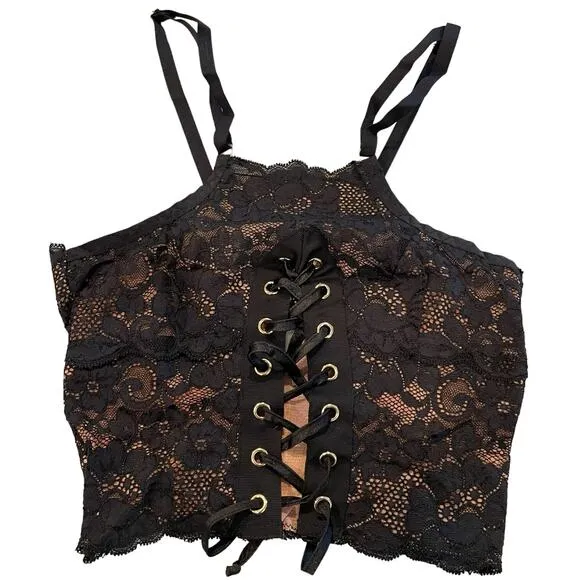 WE ARE HAH Top 2 Bottom Cami Noir Black Lace Wear 4 Ways
