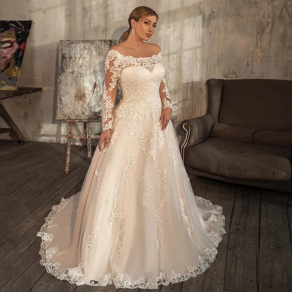 Wedding Dress Plus Size Lace Appliques Back Zip