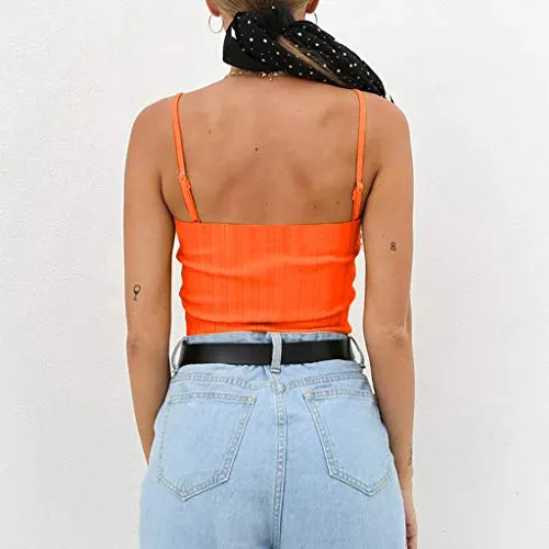 Wenfanal Women's Spaghetti Strap Sexy Cami Crop Top Summer Casual Sleeveless Camisole Shirts Basic Strappy Tank Tops Blouses