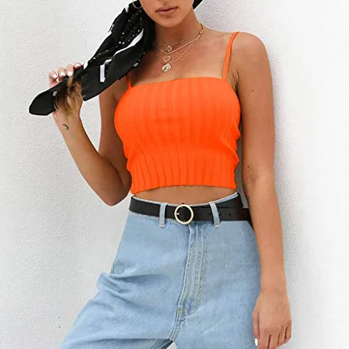 Wenfanal Women's Spaghetti Strap Sexy Cami Crop Top Summer Casual Sleeveless Camisole Shirts Basic Strappy Tank Tops Blouses