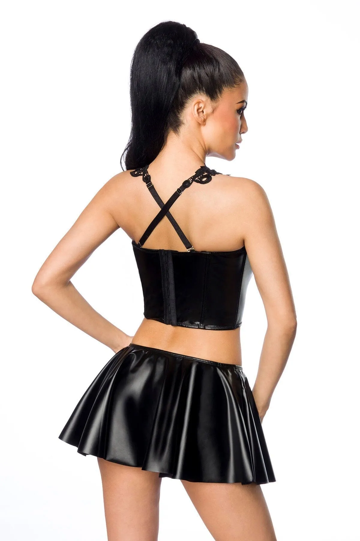 Wetlook Crop Top W/Flared Skirt Set