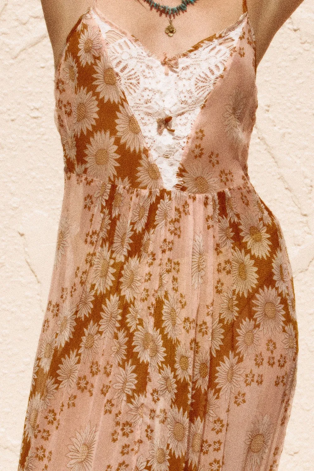 Where You Lead Silk   Lace Maxi Slip Dress - Daisy