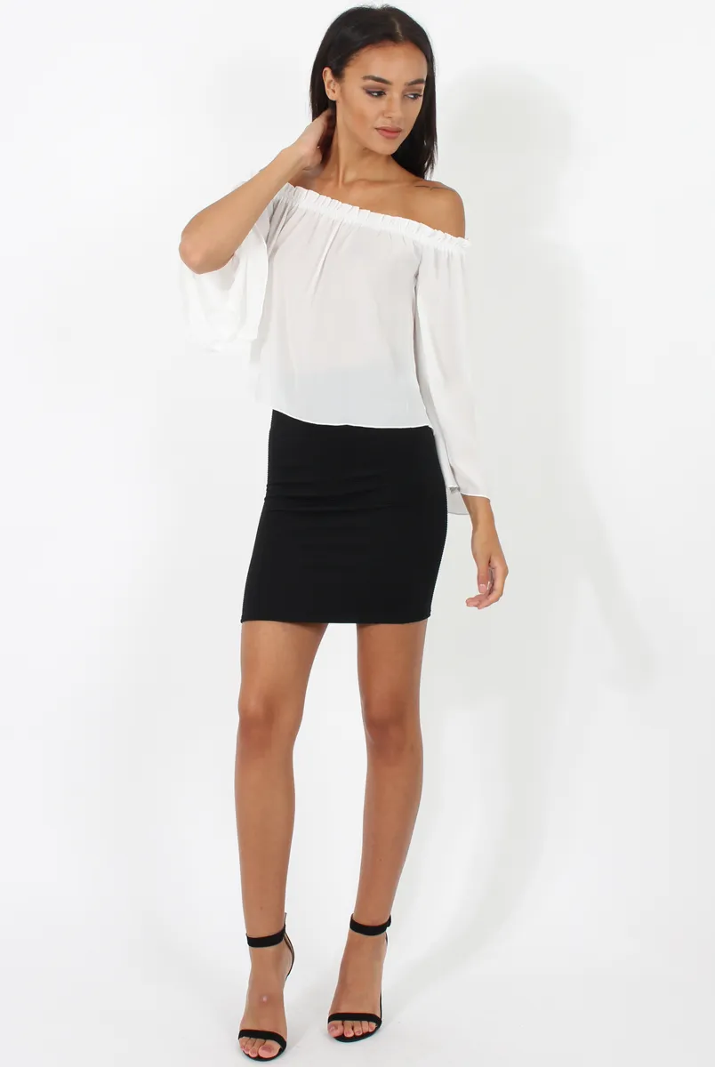 White Bardot Three Quarter Bell Sleeve Crop- Chantelle