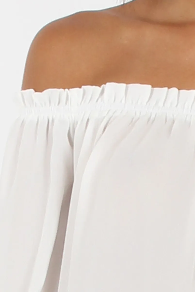 White Bardot Three Quarter Bell Sleeve Crop- Chantelle