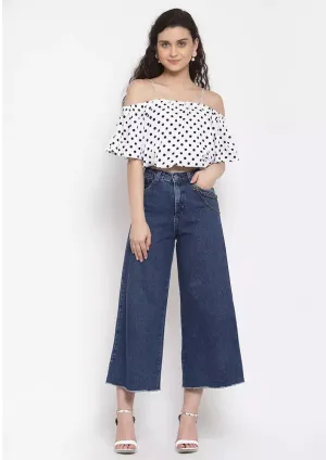 White Black Polka Dot Off Shoulder Top