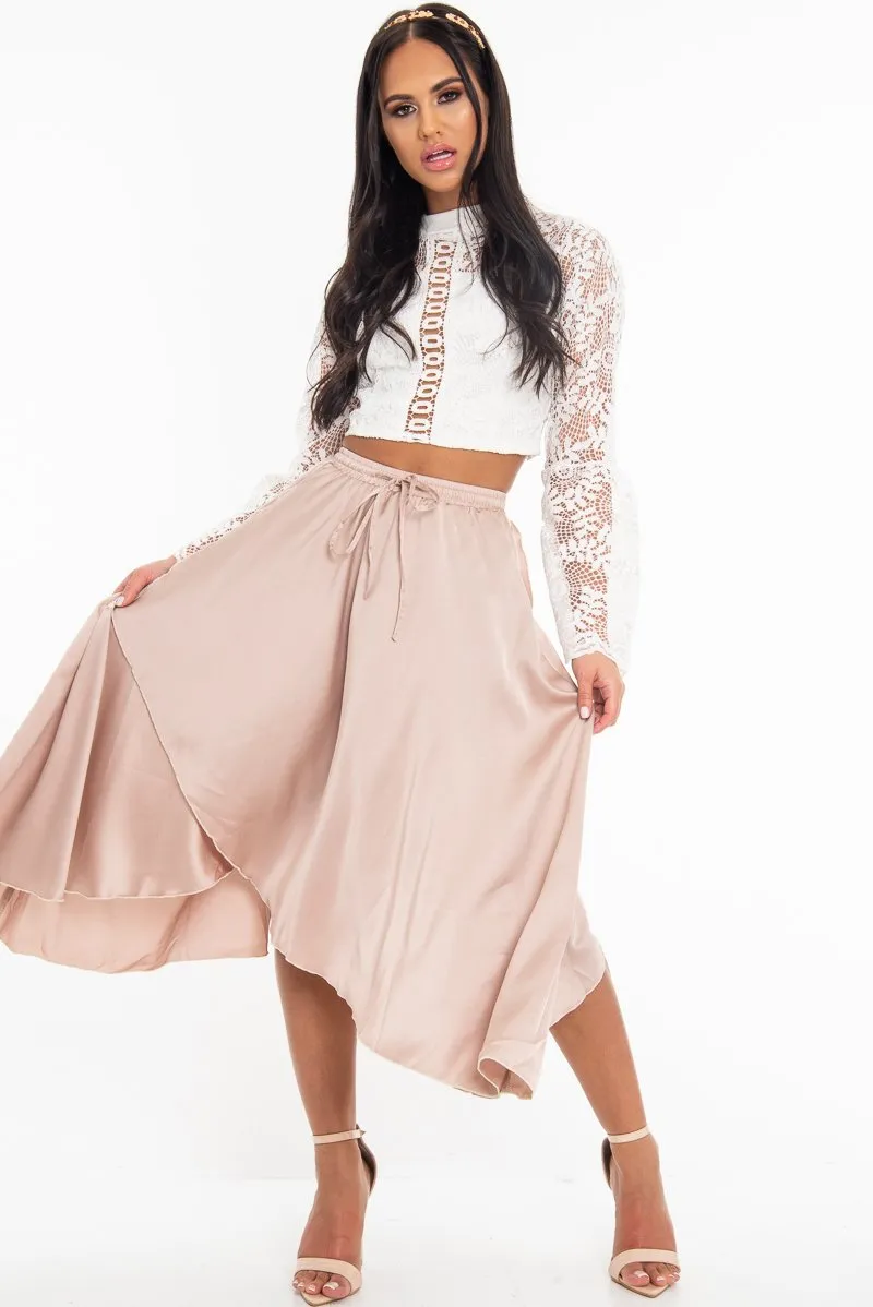White Crochet Lace Bell Sleeve Crop Top - Taylor