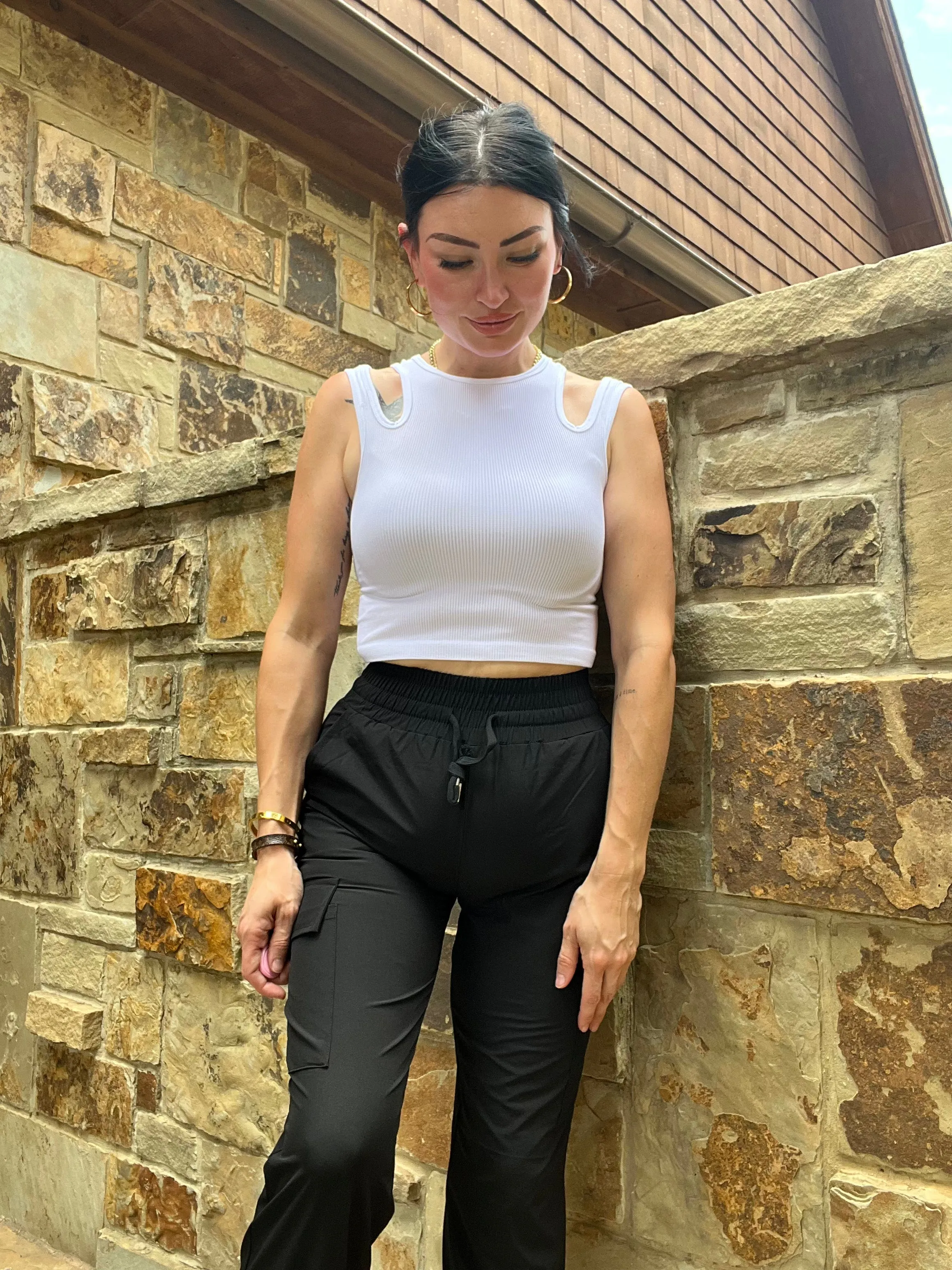 White Crop Tank - Open Shoulder