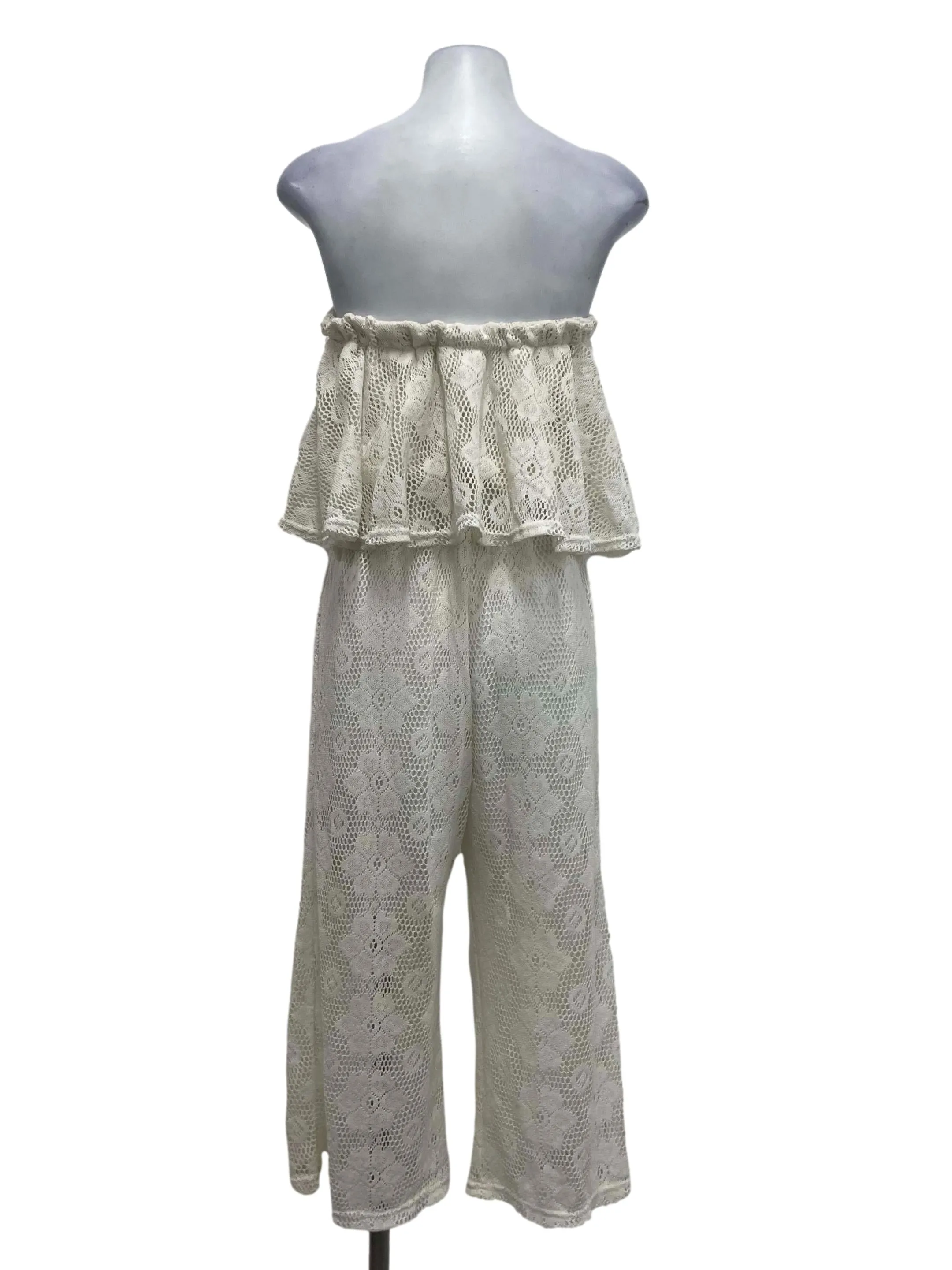 White Lace Crochet Flutter Jumpsuit