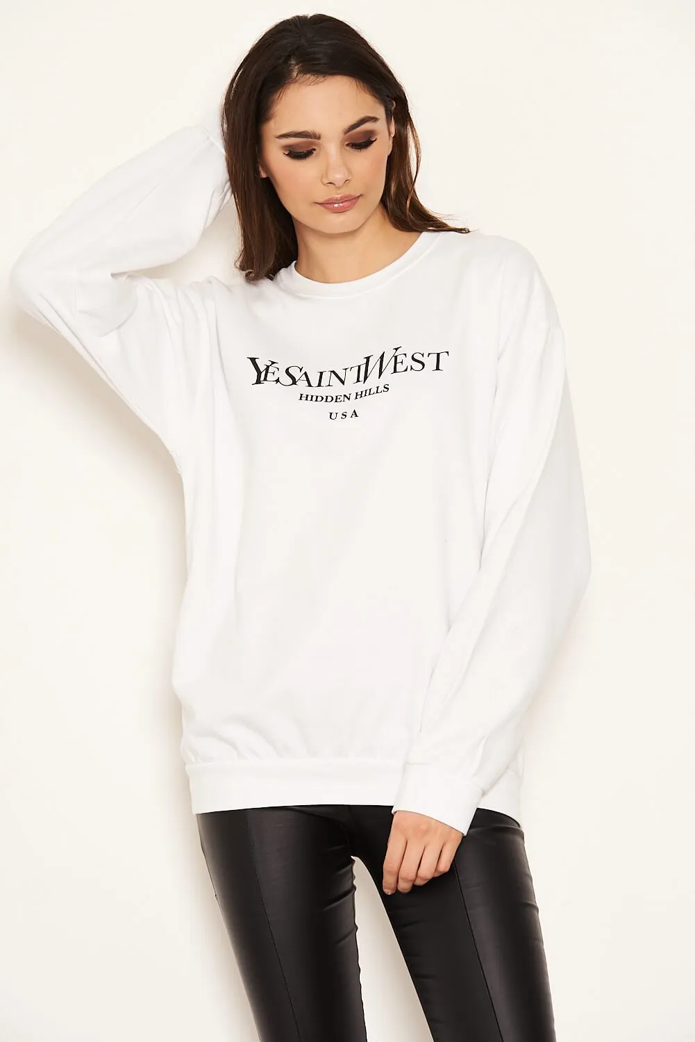 White Slogan Printed Sweatshirt