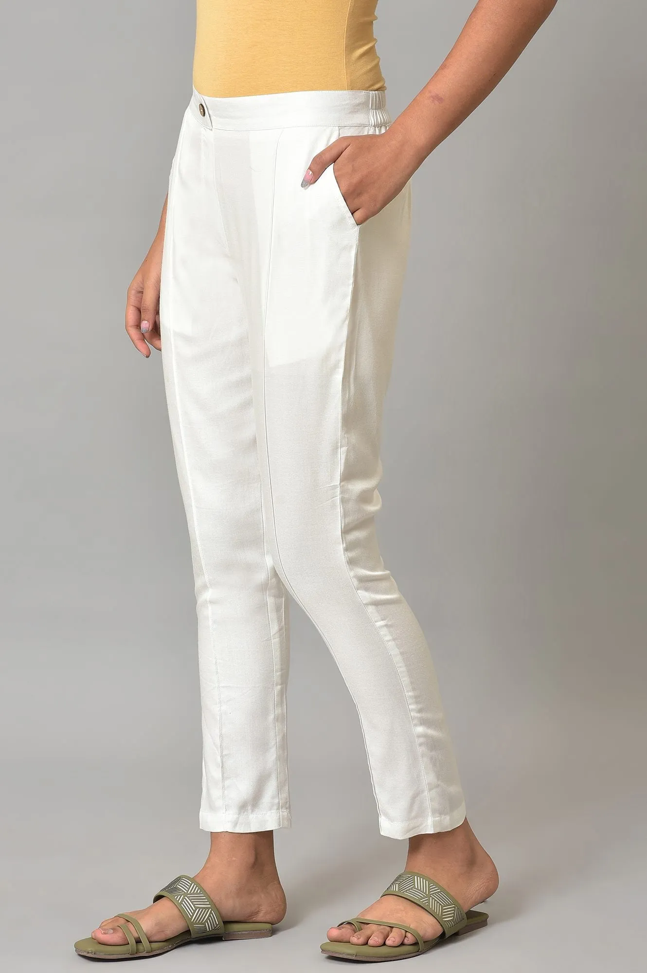 White Straight Fit Plus Size Trouser Pants