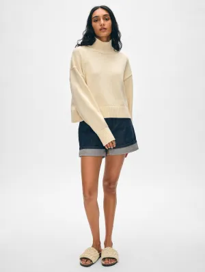 White   Warren - Organic Cotton Cropped Standneck - Ecru