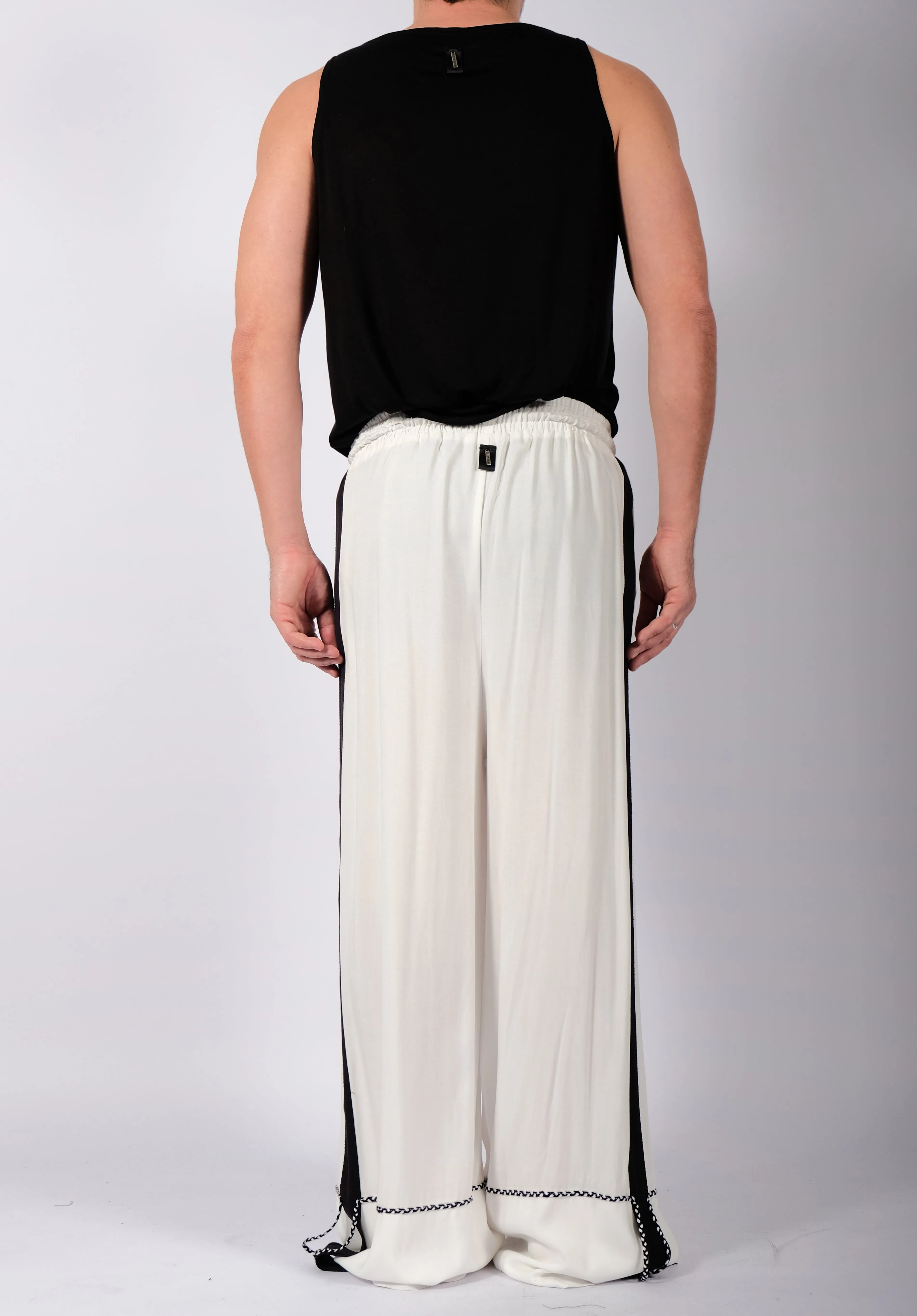 White Wide Washed Cotton Trousers