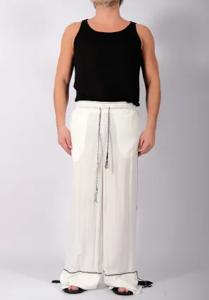 White Wide Washed Cotton Trousers