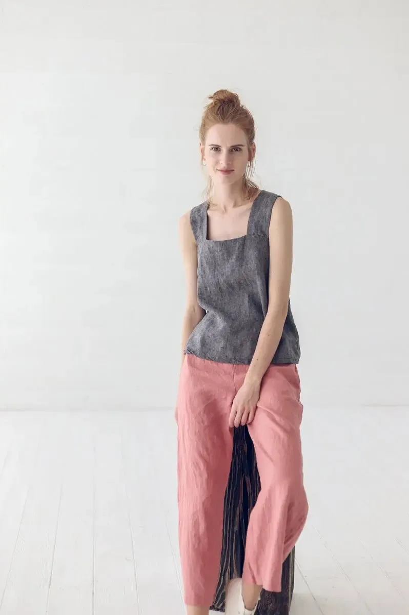 Wide Leg Coral Linen Pants