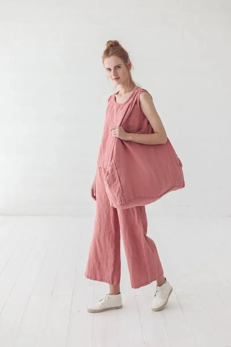 Wide Leg Coral Linen Pants