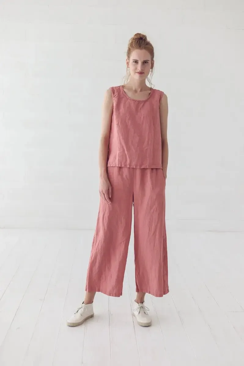 Wide Leg Coral Linen Pants