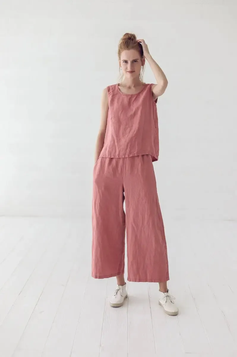 Wide Leg Coral Linen Pants