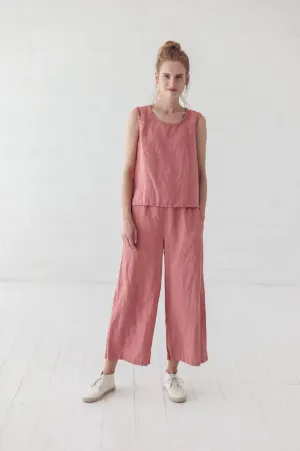 Wide Leg Coral Linen Pants