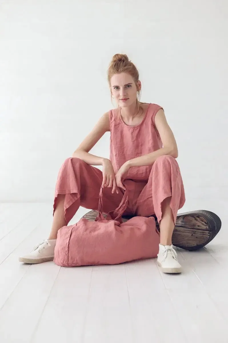 Wide Leg Coral Linen Pants