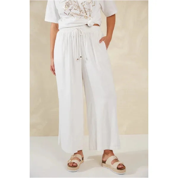 Wide-Leg Linen Blend Pants - White
